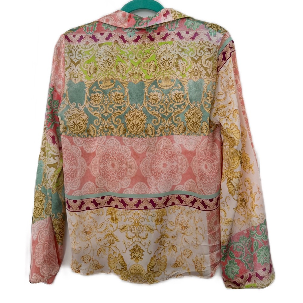 Zara Multicolor Patchwork Satin Button Down Blouse - image 2